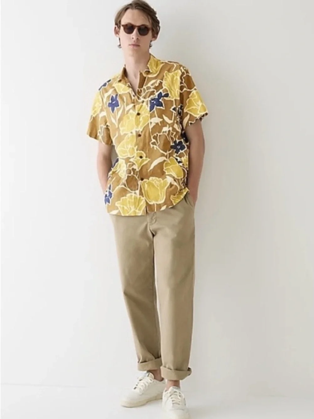 J.Crew Men’s Hemp Cotton Camp Collar Tropical Floral Resort Shirt XL